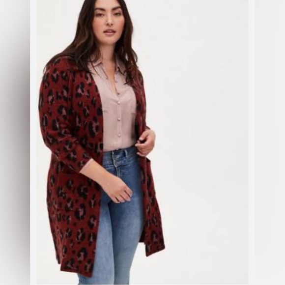 torrid Sweaters - Torrid Red Leopard brushed cardigan sweater (1X)